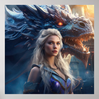 Poster Imaginaire Dragon Queen — Epic Warrior Woman et Dr