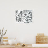 Poster Imaginaire dragons de dessin noir et blanc (Cuisine)