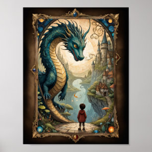 Poster Imaginaire enfant et dragon