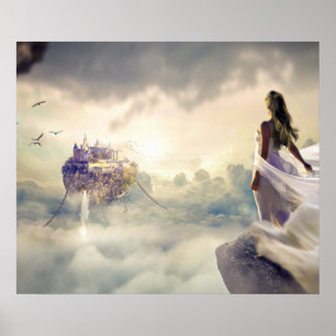 Poster Imaginaire Femme et le château de l'île dans les n