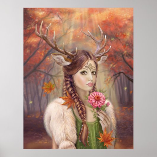 Poster Imaginaire femme portrait cerf (Devant)