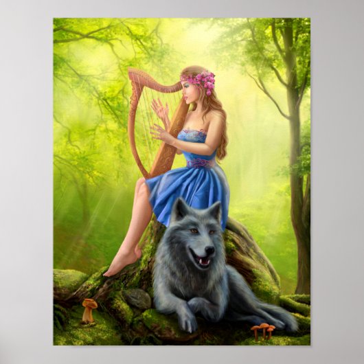 Poster Imaginaire fille fée et ami loup. (Devant)