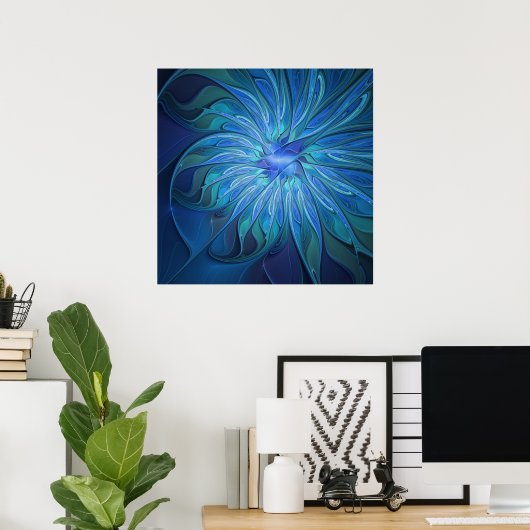 Poster Imaginaire Fleur Bleue Motif, Art Fractal Abstrait (Bureau à domicile)