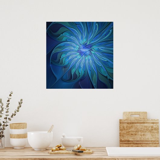 Poster Imaginaire Fleur Bleue Motif, Art Fractal Abstrait (Cuisine)