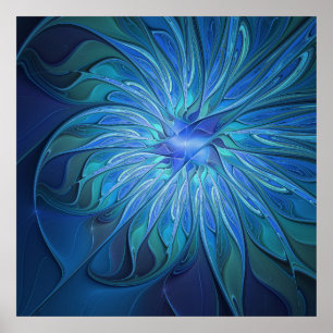 Poster Imaginaire Fleur Bleue Motif, Art Fractal Abstrait