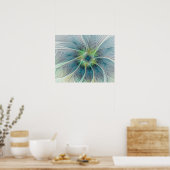 Poster Imaginaire fleuri Moderne Bleu Vert Fractal Fleur (Cuisine)