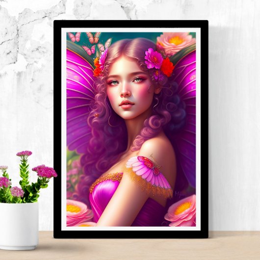 Poster Imaginaire Fuchsia Fairy Flowers & Papillons