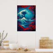 Poster Imaginaire Grande vague avec fleurs de cerisiers (Cuisine)