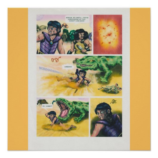 Poster Imaginaire Guerriers comiques combattant le monstr (Devant)