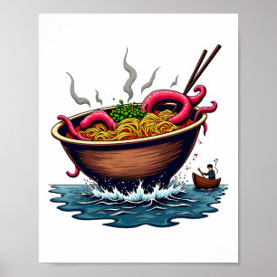 Poster Imaginaire Kraken Ramen Monster Bowl