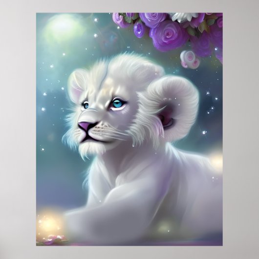 Poster Imaginaire Lion Bébé Blanc (Devant)