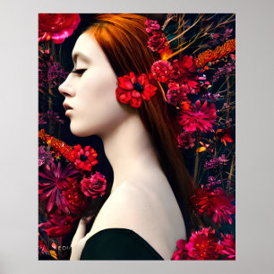 Poster Imaginaire magique belles fleurs de visage