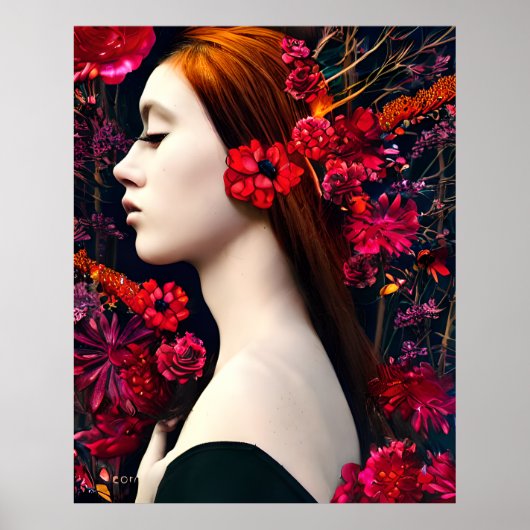 Poster Imaginaire magique belles fleurs de visage (Devant)