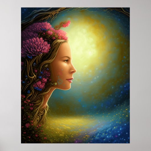 Poster Imaginaire magique face soleil fantastique paysage (Devant)
