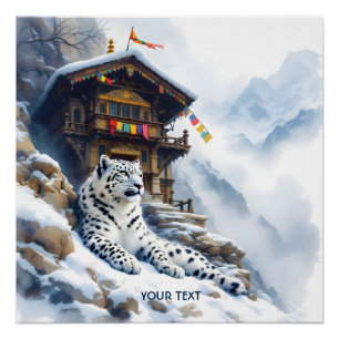Poster Imaginaire mignon blanc léopard neige