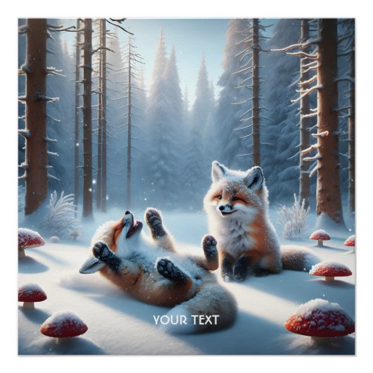 Poster Imaginaire mignon deux bébés renards (Devant)
