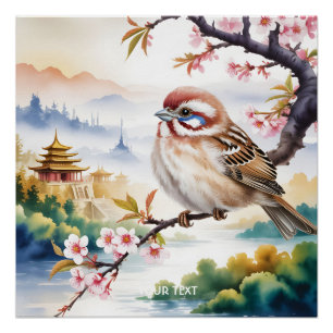 Poster Imaginaire mignon Fleur d'oiseau chinois