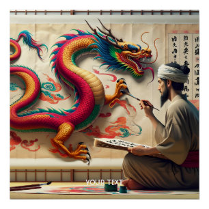 Poster Imaginaire mignon homme brosse Dragon