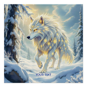 Poster Imaginaire mignon loup blanc hiver