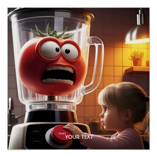 Poster Imaginaire mignonne fille mélangeur tomate (Devant)