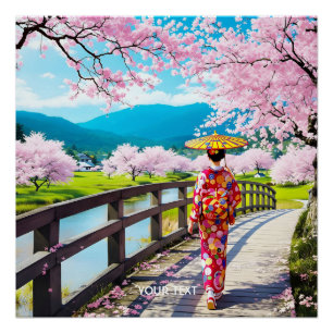 Poster Imaginaire mignonne Japonaise fille marche