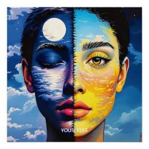 Poster Imaginaire Mignonne Jour Nuit Visage