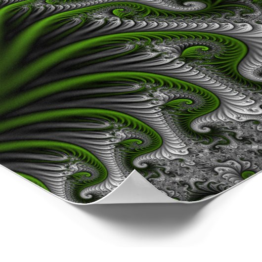 Poster Imaginaire Monde Vert Et Gris Art Fractal Abstrait (Coin)