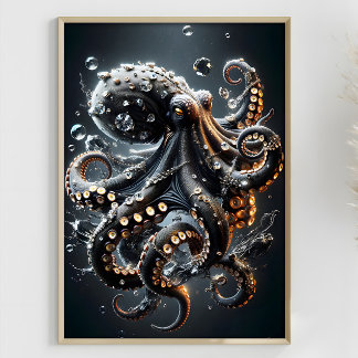 Poster Imaginaire noir de poulpe calmar noir Tentacles su