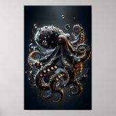 Poster Imaginaire noir de poulpe calmar noir Tentacles su (Devant)