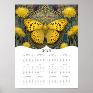 Poster imaginaire papillon 2026 Art Calendrier de l'année
