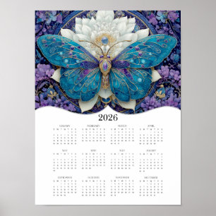 Poster imaginaire papillon 2026 Art Calendrier de l'année