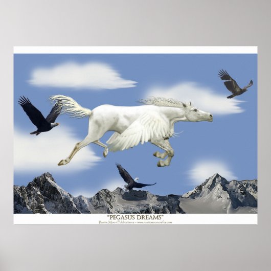 Poster Imaginaire Pegasus Flying Horse and Eagle Mountain (Devant)