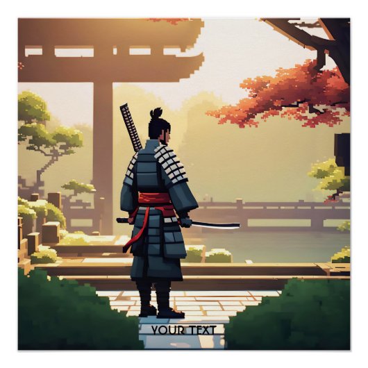 Poster Imaginaire Pixel Art Mignonne Samurai (Devant)