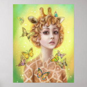Poster Imaginaire portrait femme girafe toile prin