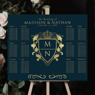 Poster Imaginaire royal bleu Monogramme Mariage Siège