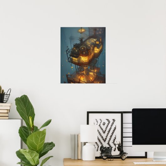 Poster Imaginaire Steampunk City Vue aérienne (Bureau à domicile)