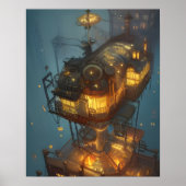 Poster Imaginaire Steampunk City Vue aérienne (Devant)