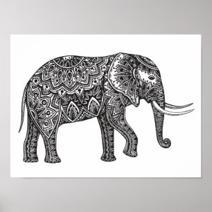 Poster Imaginaire stylisé Eléphant Doodle 2