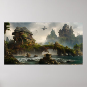 Poster Imaginaire vacances d'été avec un pont en pierre