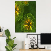 Poster Imaginaire Vert Jaune Fleurs fractales (Bureau à domicile)