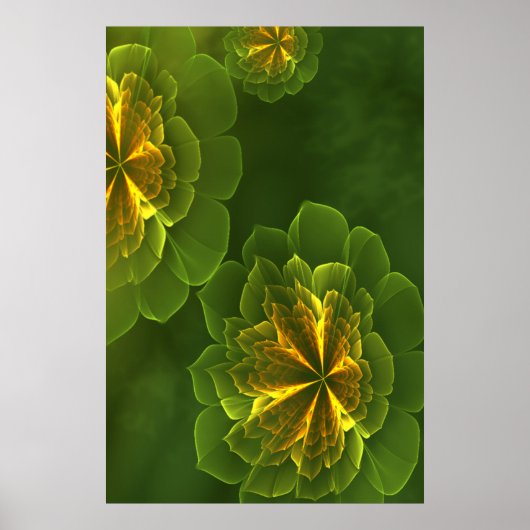 Poster Imaginaire Vert Jaune Fleurs fractales (Devant)