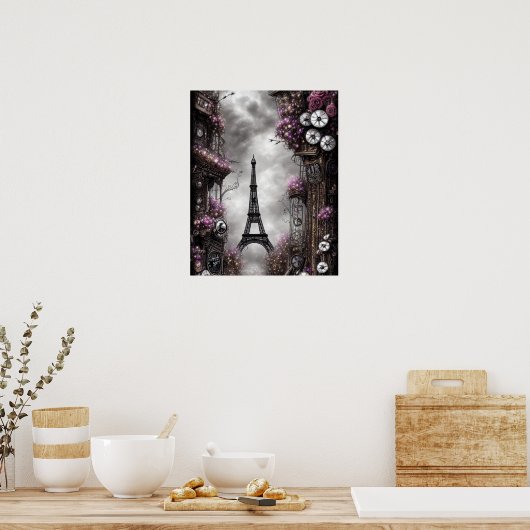 Poster Imaginaire Whimsical Steampunk Tour Eiffel Paris (Cuisine)