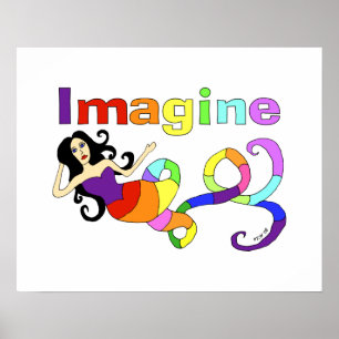 Poster Imaginez l'affiche Arc-en-ciel Mermaid Art