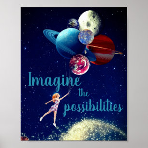 Poster Imaginez les possibilités Girl Galaxy Space Dreams