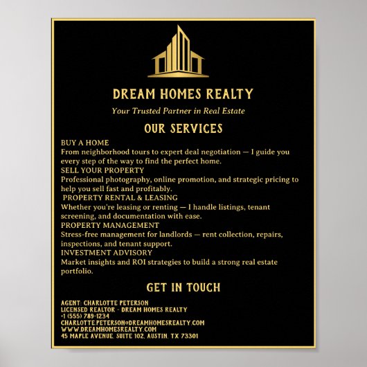 Poster Immobilier Noir & Or (Devant)