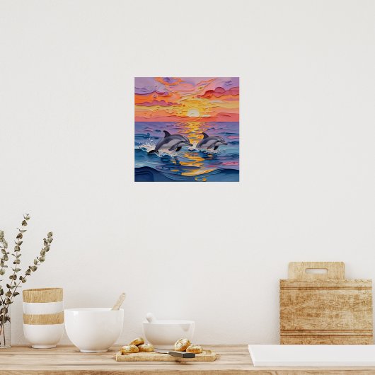 Poster Impasto Dolphins and Ocean Waves   (Cuisine)