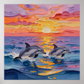 Poster Impasto Dolphins and Ocean Waves   (Devant)