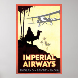 Poster IMPERIAL AIRWAYS Fly to England Egypt India Advert