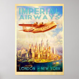 Poster Imperial Airways Londres & New York Vintage voyage