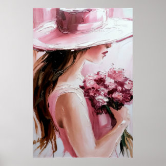 Poster Impr. de femme romantique avec des fleurs – Rose t